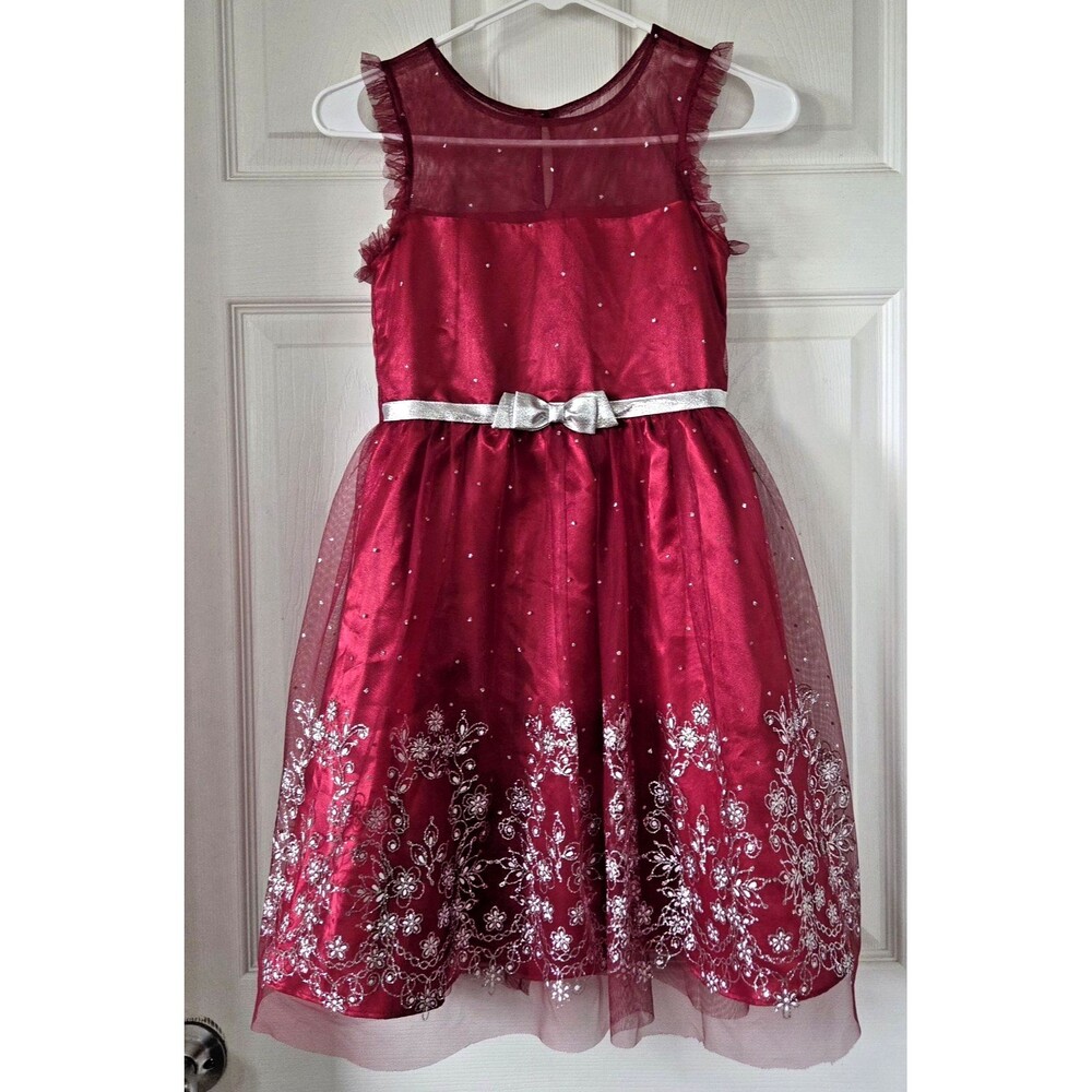 JONA MICHELLE Girls Red & Silver Glitter Floral Holiday Party Dress Size 10
